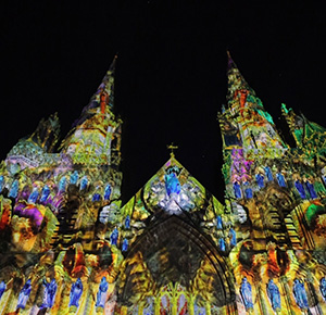 Image shows a spectacular projection onto Lichfield Cathedral